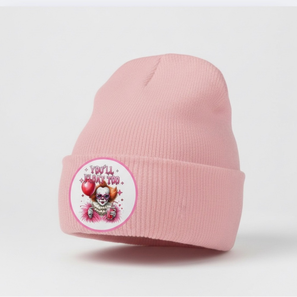 IT Clown You’ll Float Too Horror Pink Beanie